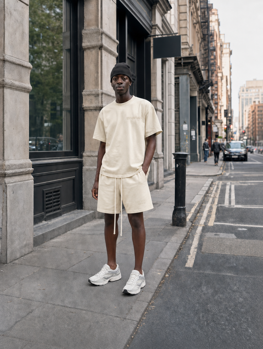 Fear of God Essentials pf22 Sleeve Tee Eggshell Shorts