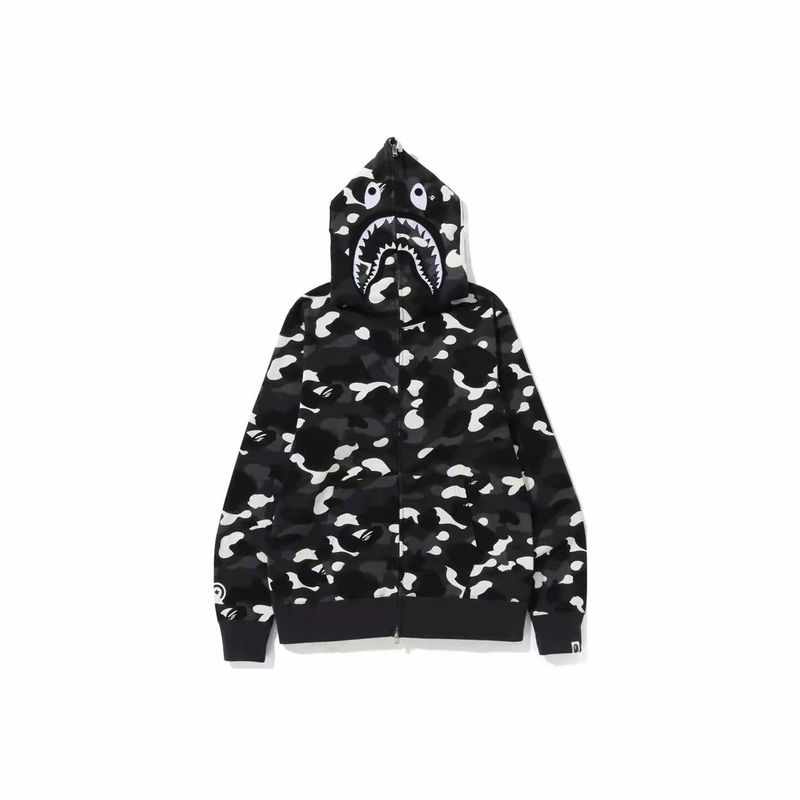 A Bathing Ape Shark Felpa con cappuccio e zip completa Black/White Camo
