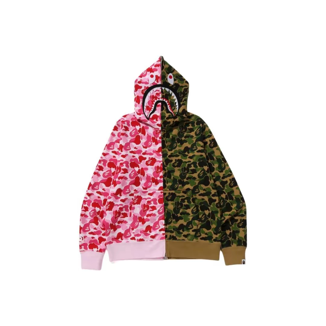 A Bathing Ape Shark Full Zip Hoodie Pink/Green Camo