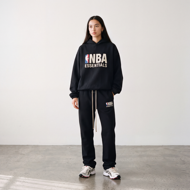 Fear of God Essentials x NBA SS25 Black Hoodie
