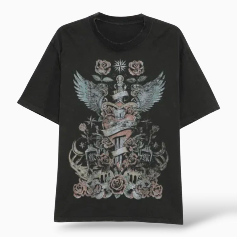 Warman Gothic Sacred Heart & Wings Graphic T-Shirt