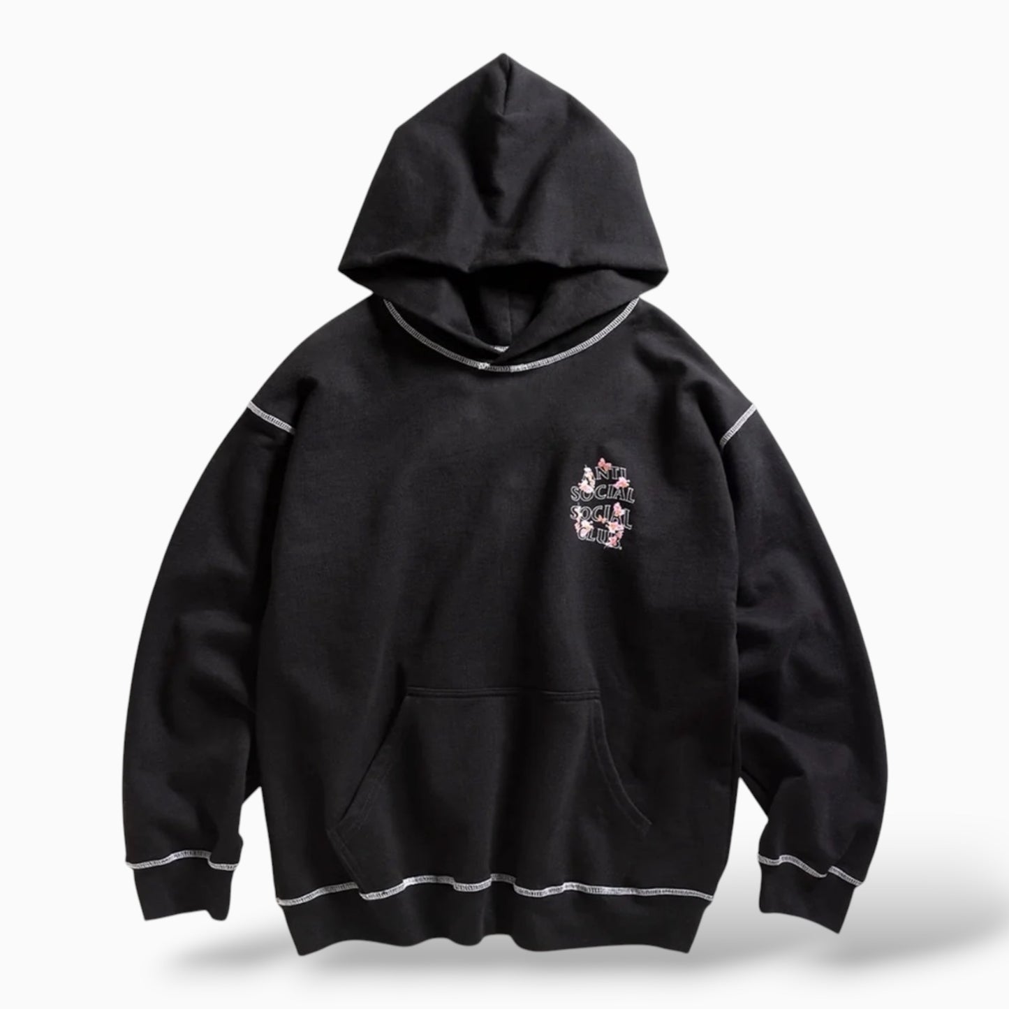 Contrast Stitch Hoodie Black