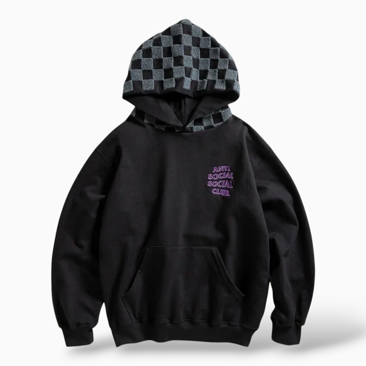 Chenille Checkered Hoodie Black