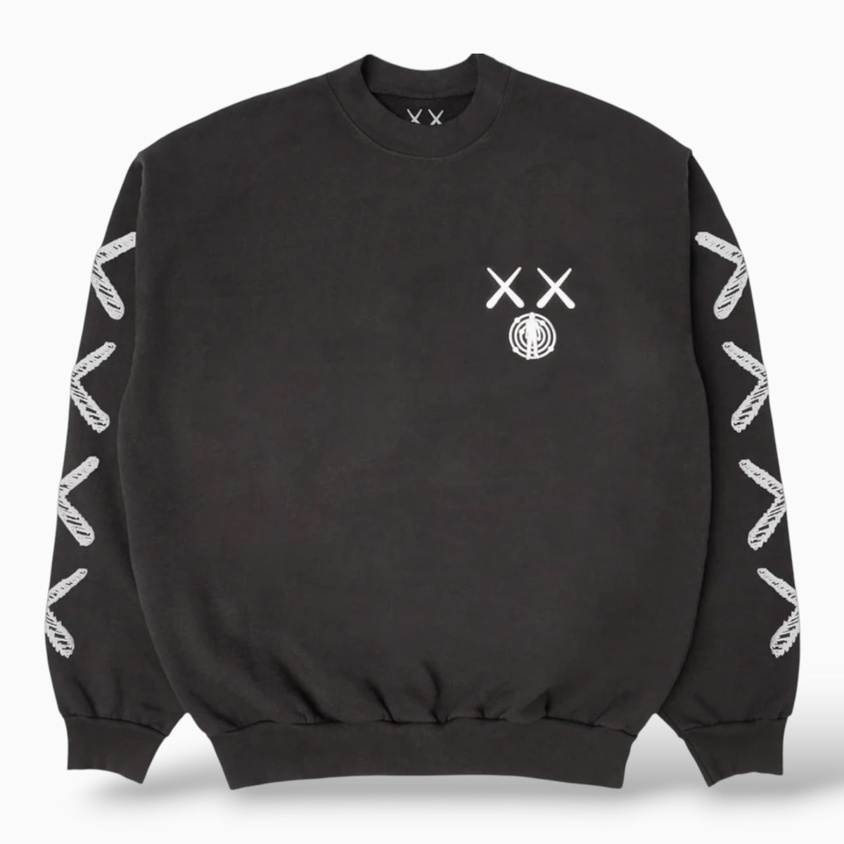 KAWS For Kid Cudi Moon Man Sudadera de cuello redondo con estampado trasero Black