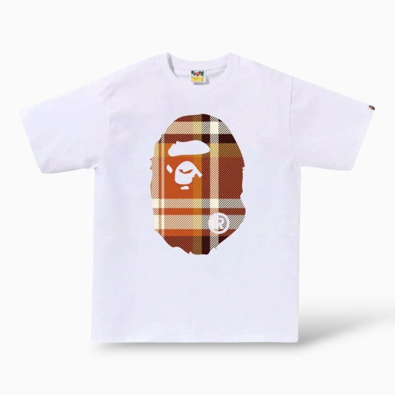 A Bathing Ape Check Ape Head T-Shirt White/Brown