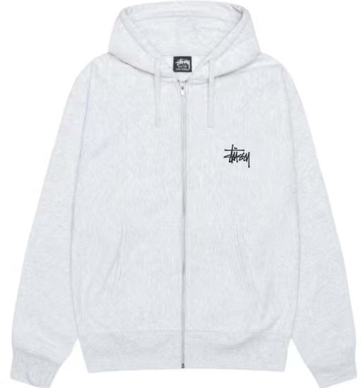 Stussy Stock Logo Felpa con cappuccio con zip Grey Heather