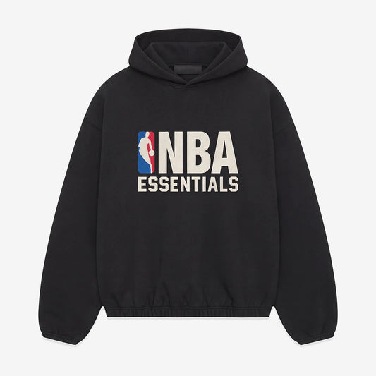 Essentials Fear of God x NBA SS25 Black Hoodie Vorderseite