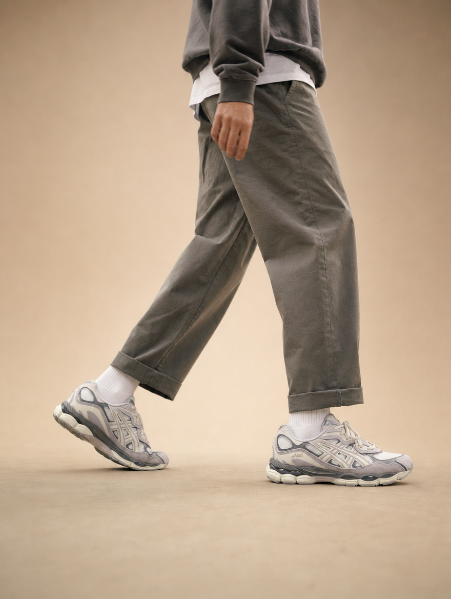 ASICS GEL-NYC Cream Oyster Grey Lifestyle On-Foot